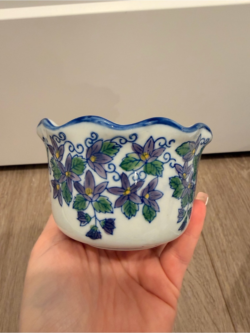 Decorative Floral Ceramic Planter - Blue and Green